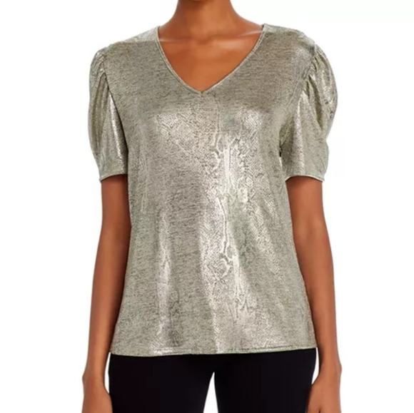 Kim & Cami Tops - Kim & Cami Metallic Snake Skin Puff Sleeve Top